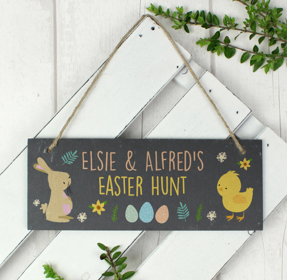 Personalised Easter Egg Hunt Slate Hanging Sign