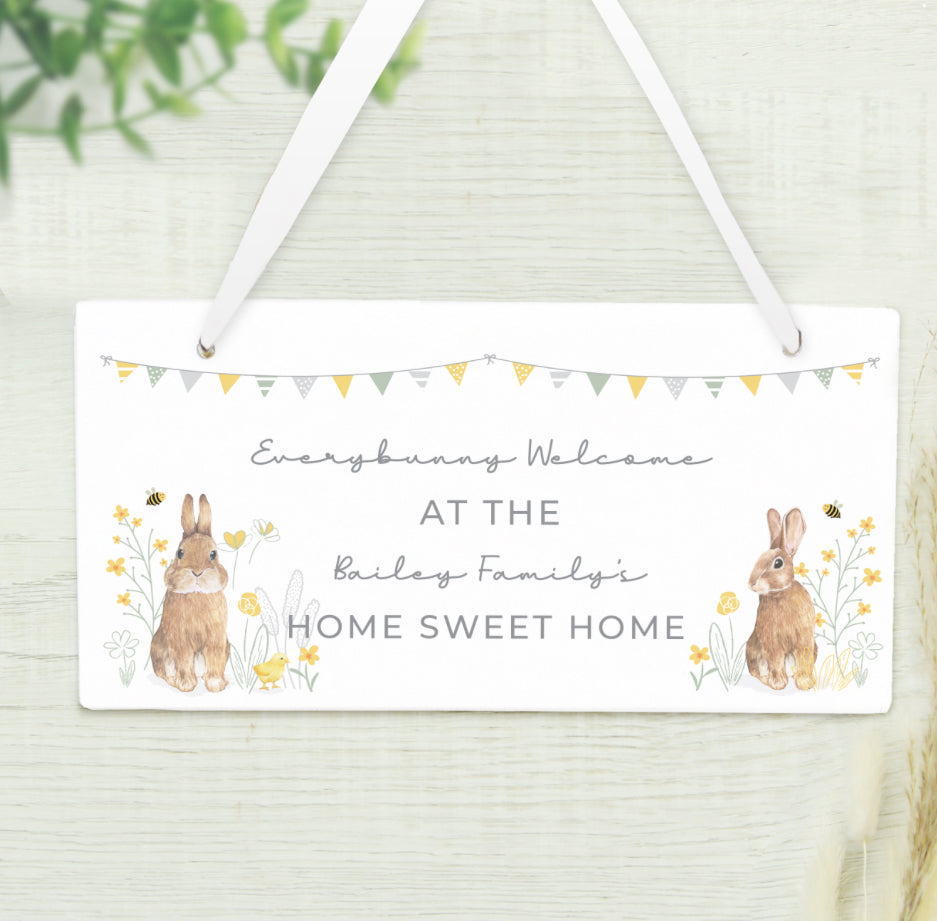 Personalised Spring Bunny Wooden Sign