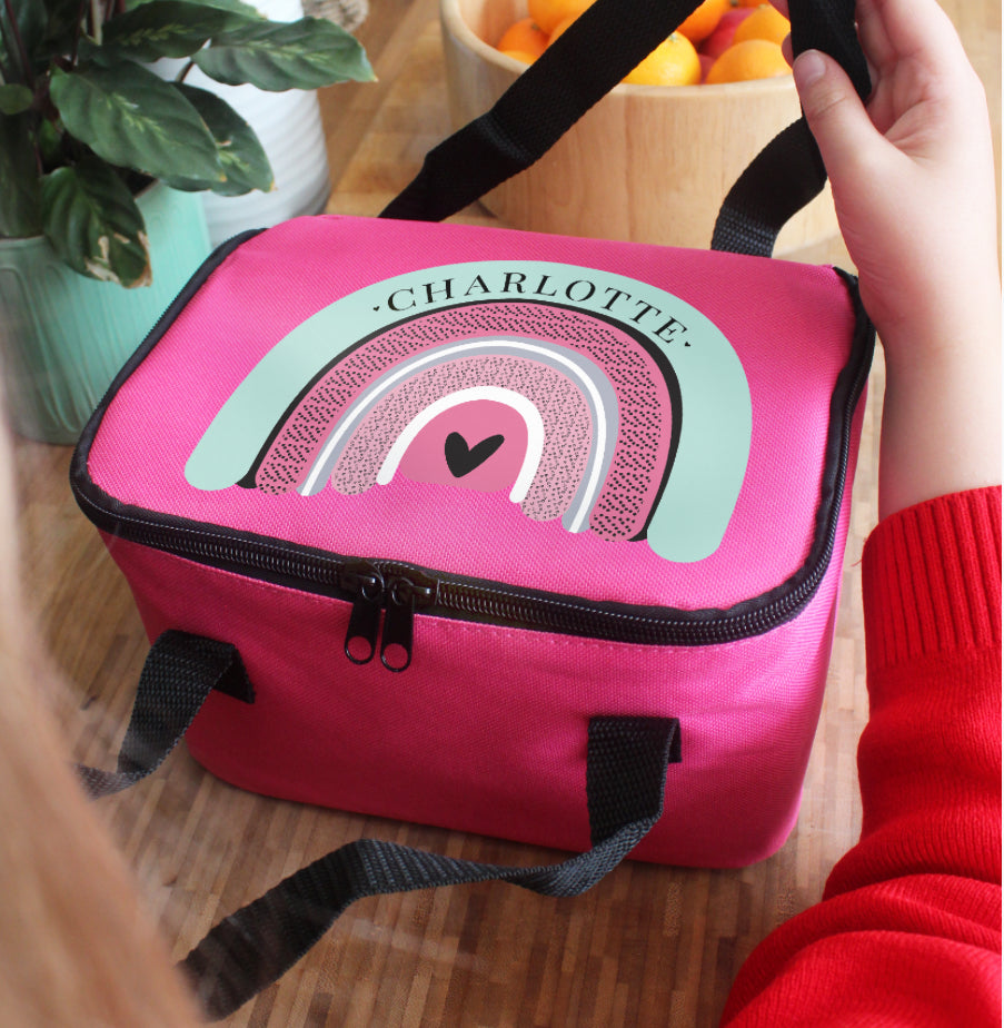 Personalised Rainbow Pink Lunch Bag