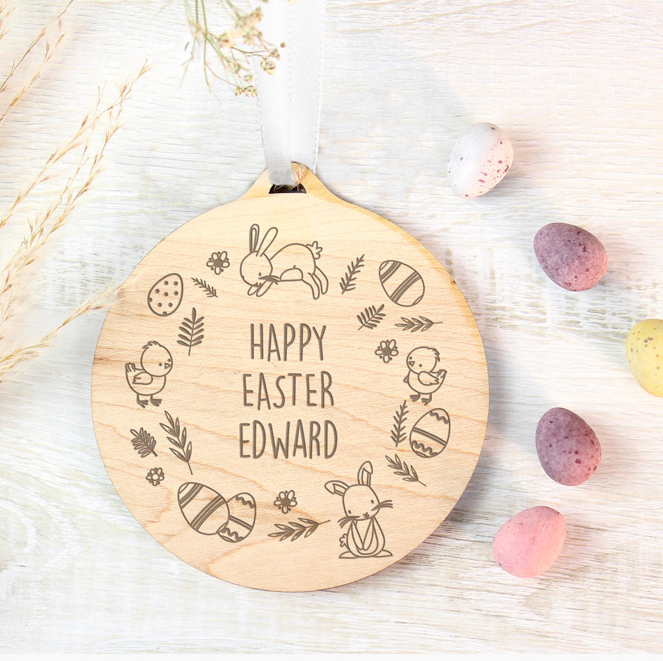 Personalised Happy Easter Wooden Decoration