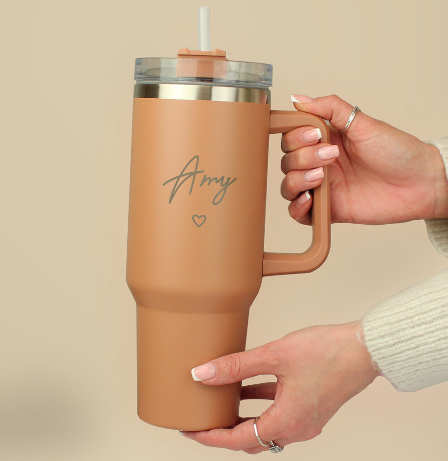 Personalised Heart 40oz Brown Travel Cup