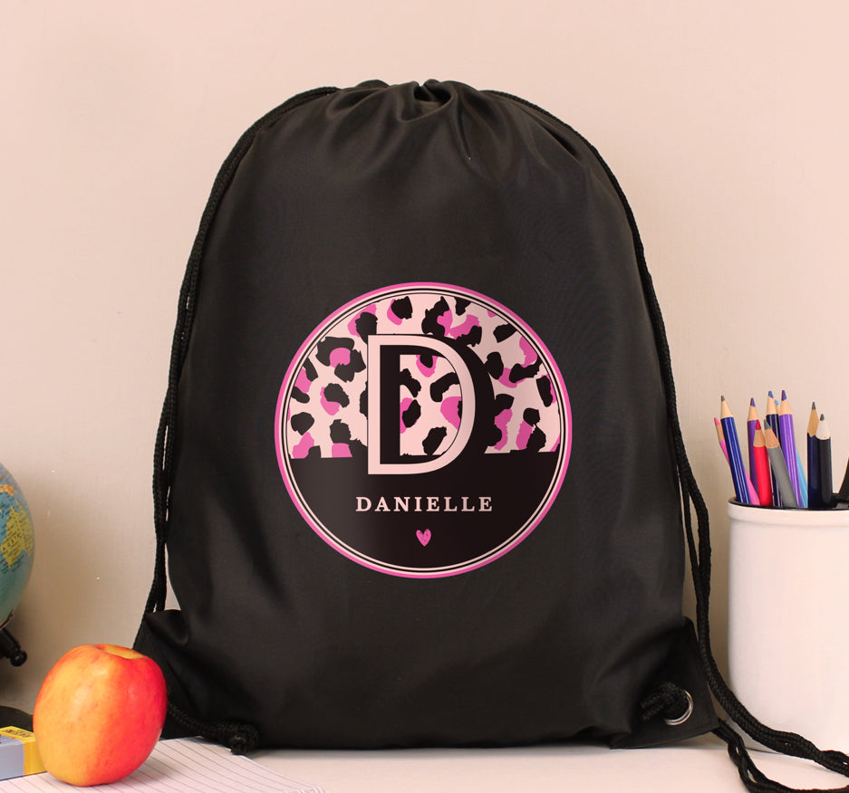 Personalised Leopard Print Black Kit Bag