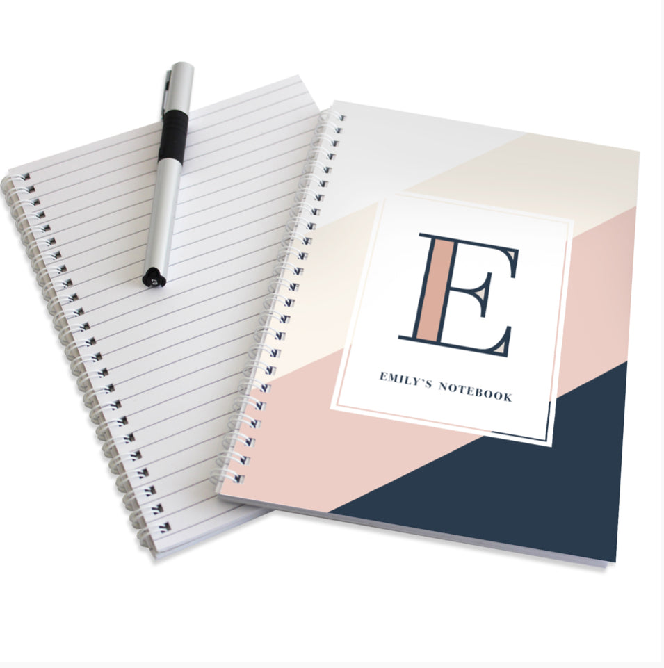 Personalised Free Text Navy & Blush A5 Notebook