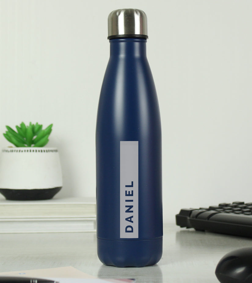 Personalised Rectangle Navy Metal Insulated Drinks Bottle