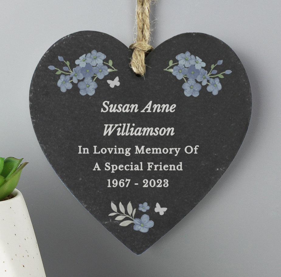 Personalised Memorial Forget Me Not Slate Heart
