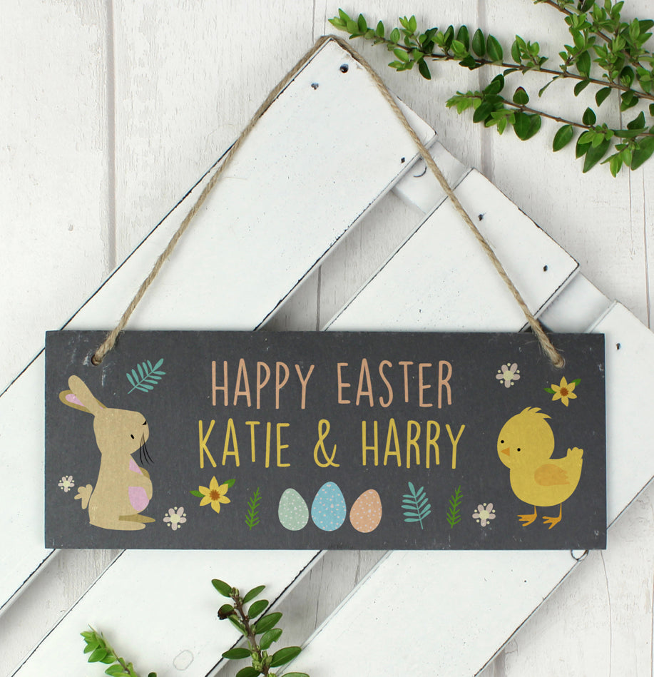 Personalised Easter Egg Hunt Slate Hanging Sign