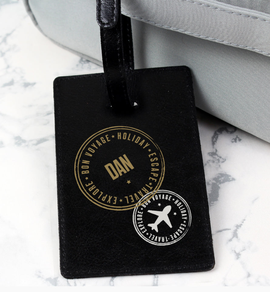 Personalised Stamped Black Luggage Tag
