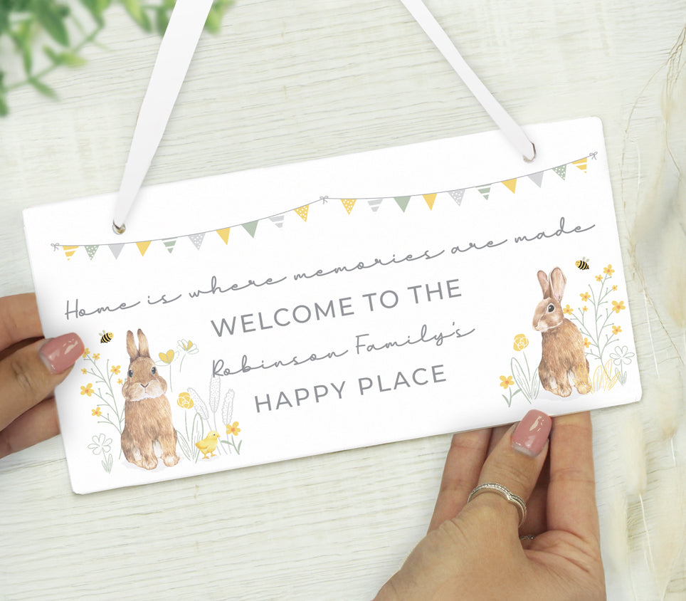 Personalised Spring Bunny Wooden Sign