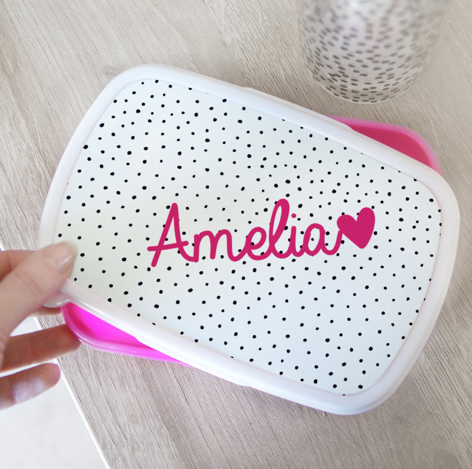 Personalised Pink Heart Name Only Pink Lunch Box