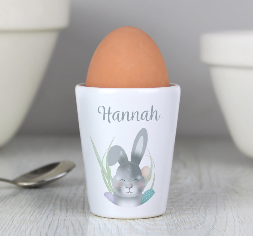 Personalised Grey Easter Bunny Egg Cup