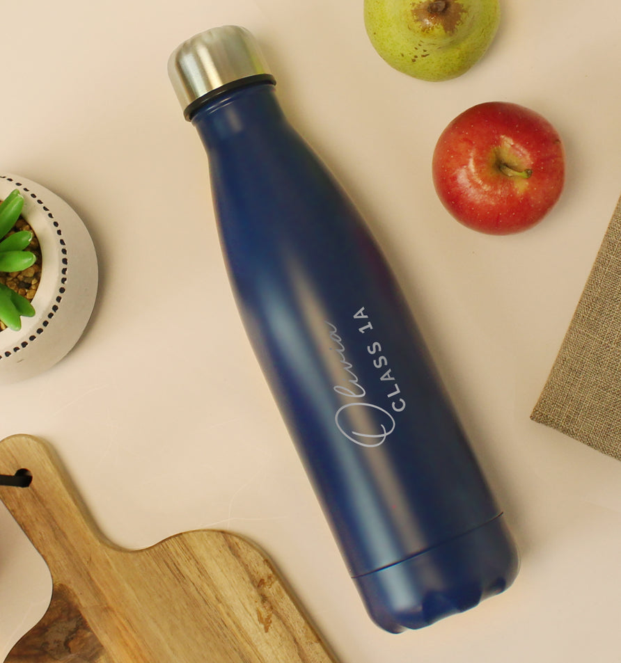 Personalised Two Lines Navy Metal Insulated Drinks Bottle