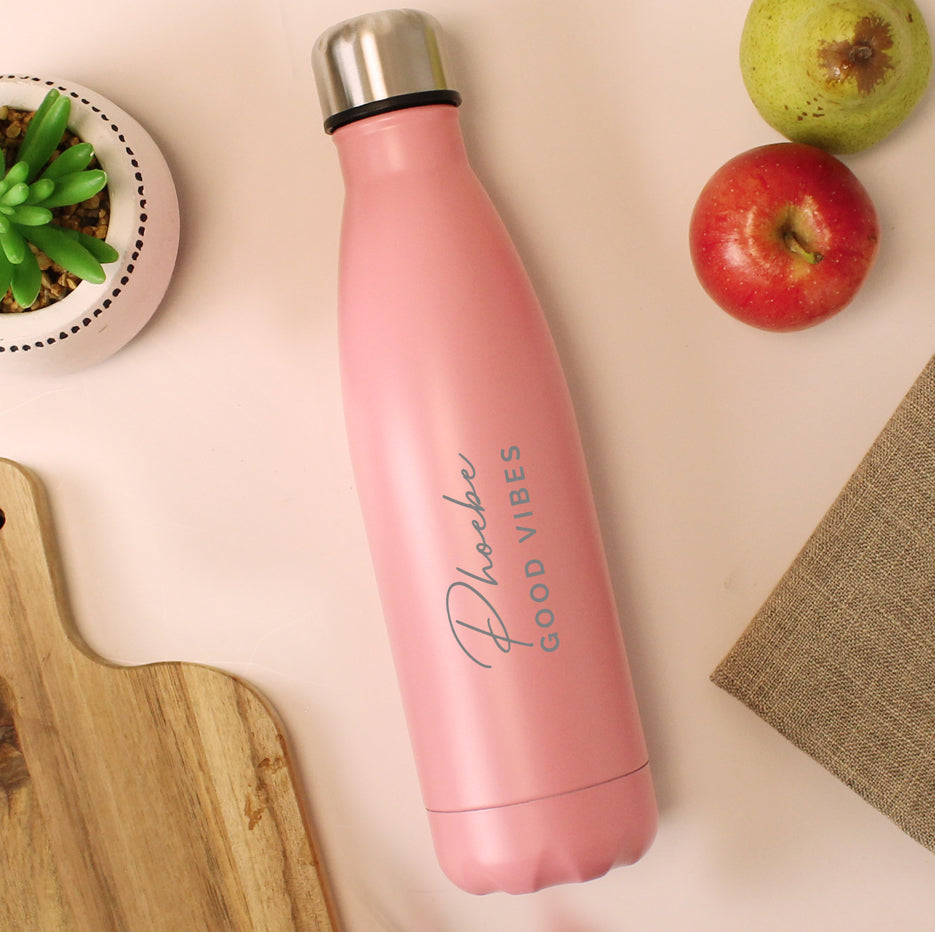 Personalised Two Lines Pink Metal Insulated Drinks Bottle