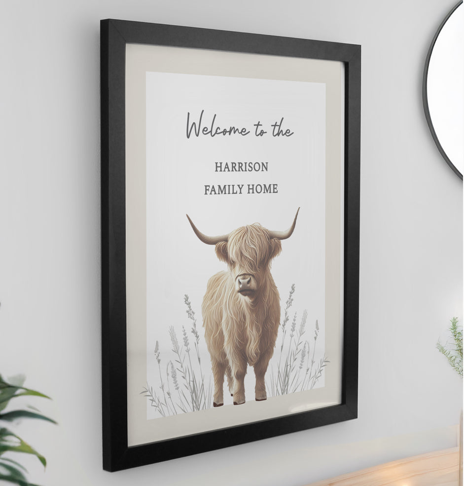 Personalised Highland Cow Black Poster Frame