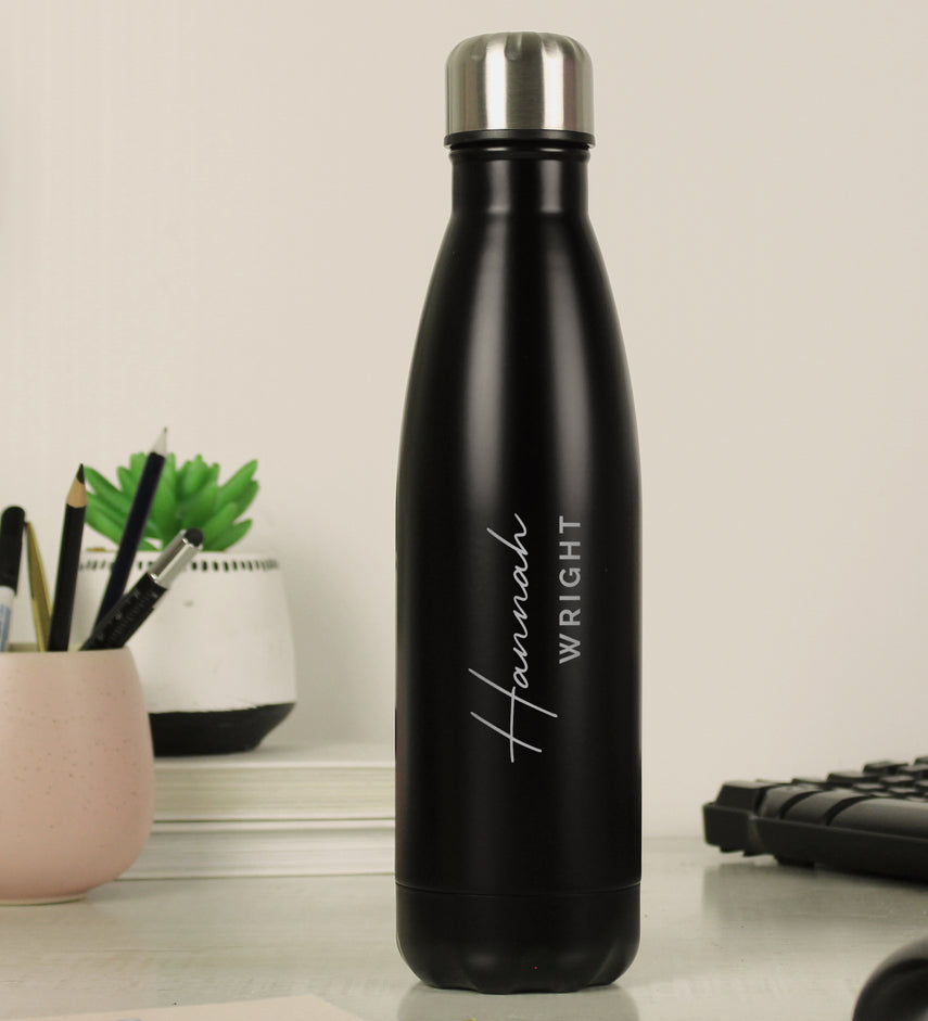 Personalised Two Lines Black Metal Insulated Drinks Bottle