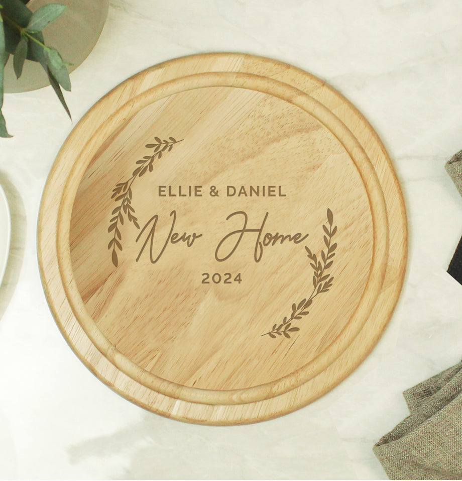 Personalised Laurel Round Wooden Chopping Board