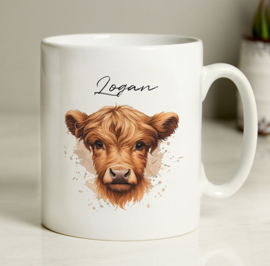 Personalised Highland Cow Mug - Boy