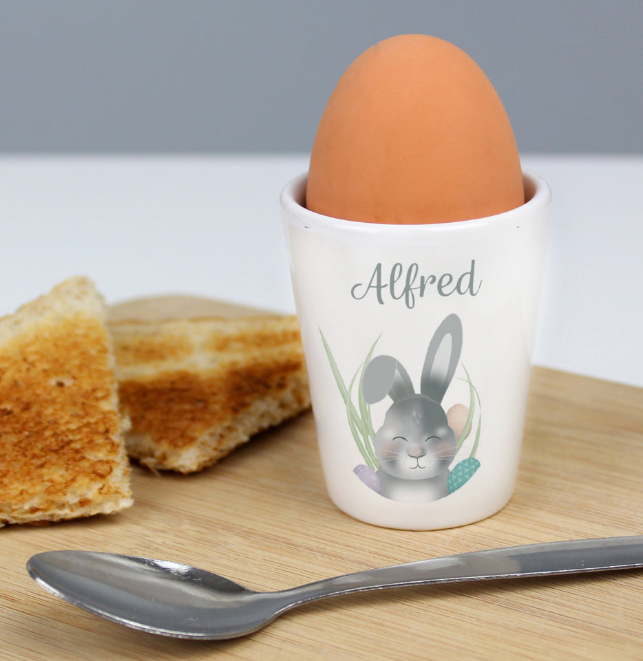 Personalised Grey Easter Bunny Egg Cup