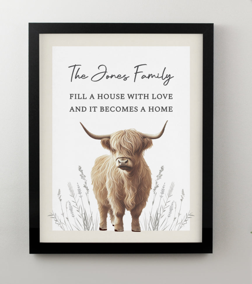 Personalised Highland Cow Black Poster Frame