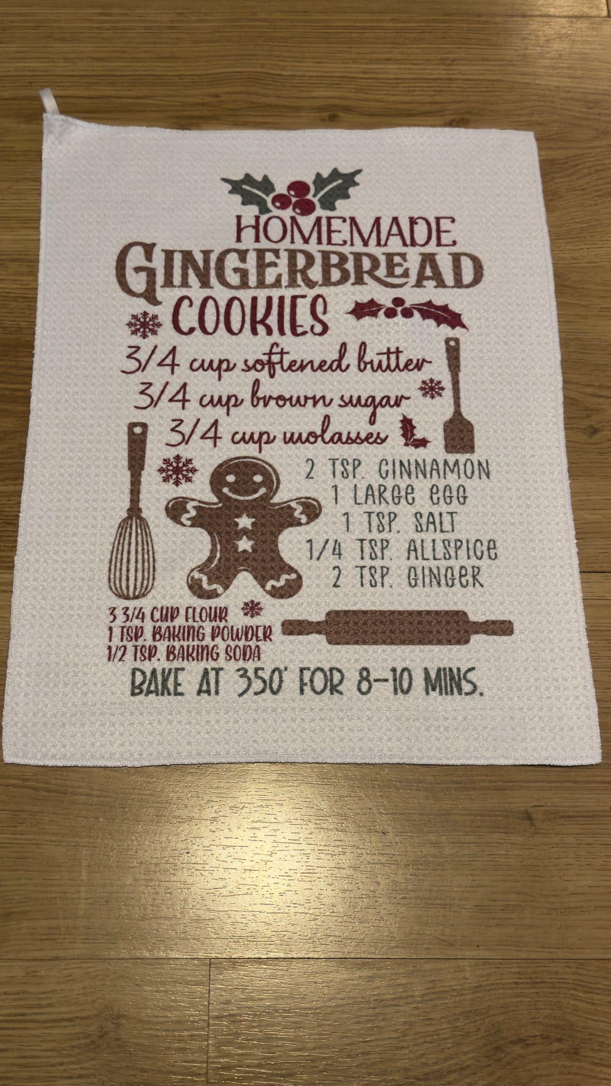 Gingerbread Cookies Recipe Tea Towel