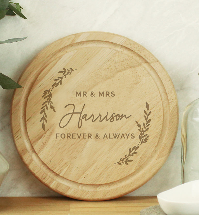 Personalised Laurel Round Wooden Chopping Board