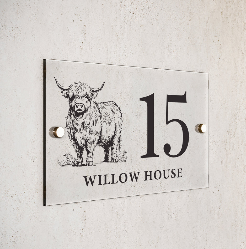 Personalised Highland Cow Acrylic House Sign