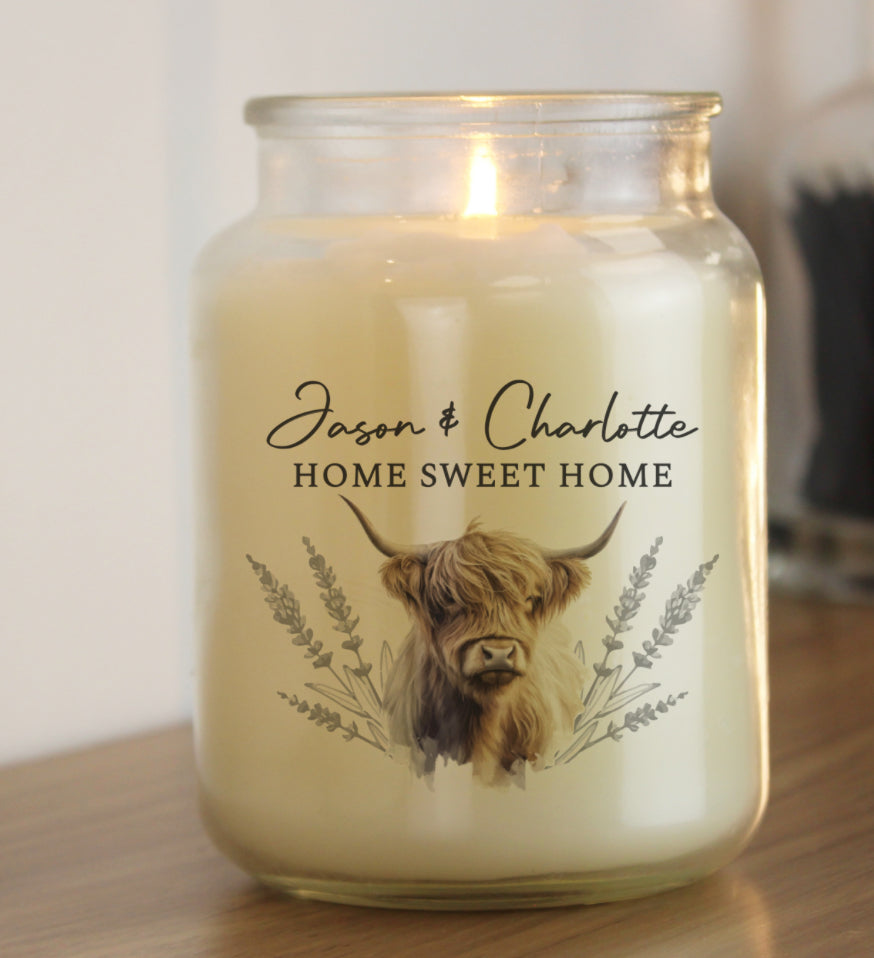 Personalised Highland Cow Large Candle Jar