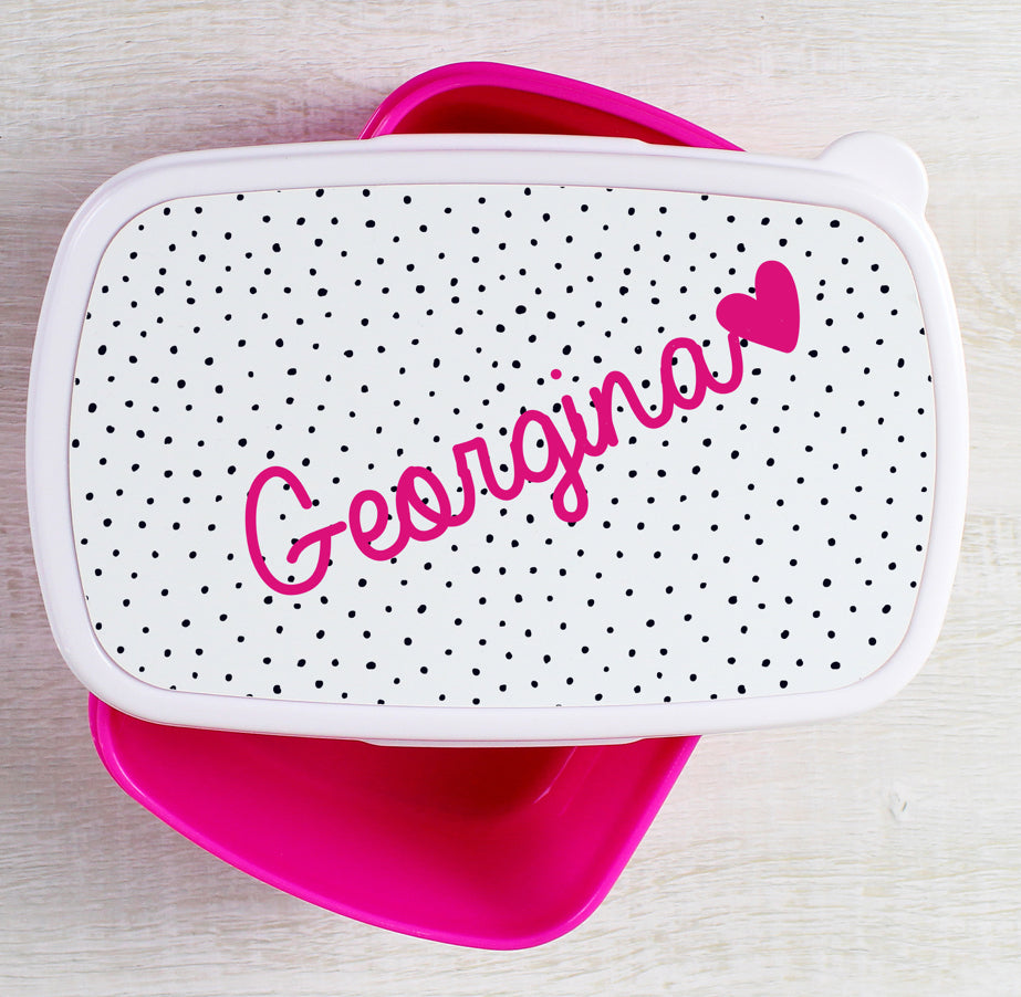 Personalised Pink Heart Name Only Pink Lunch Box