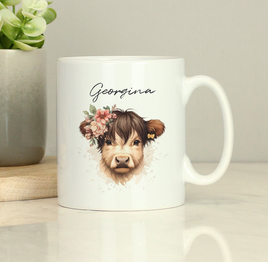 Personalised Highland Cow Mug - Girl