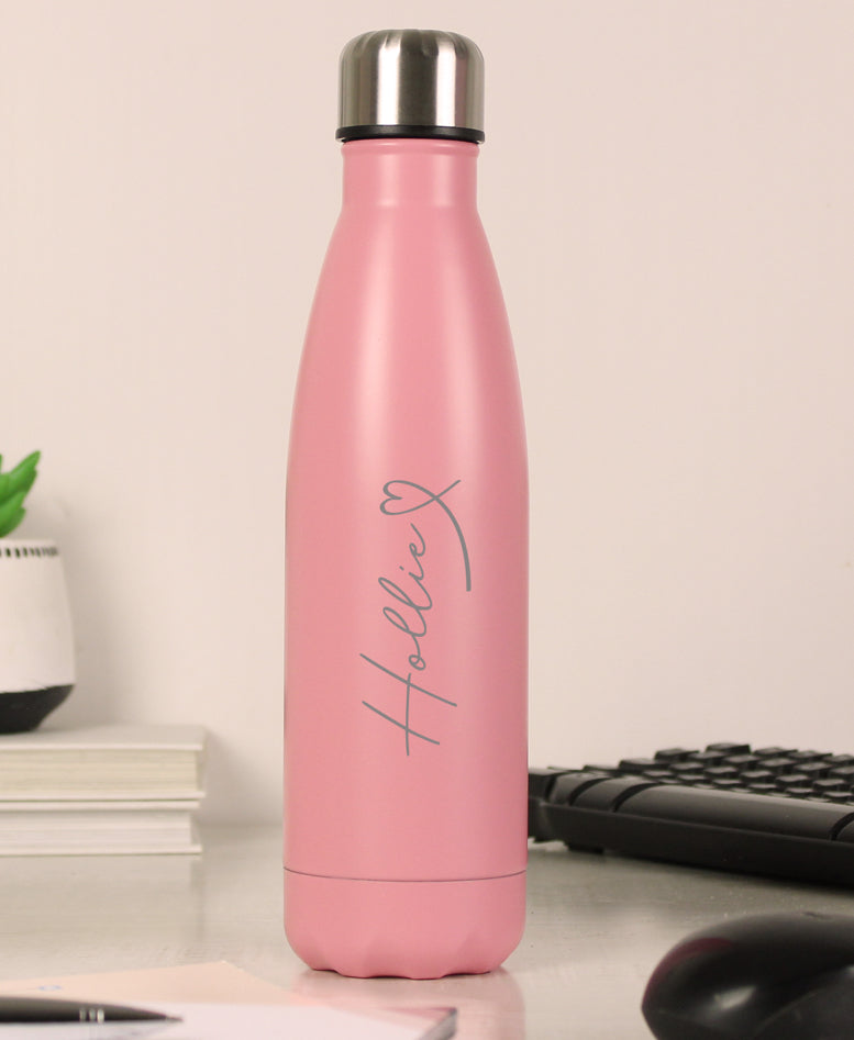 Personalised Heart Pink Metal Insulated Drinks Bottle
