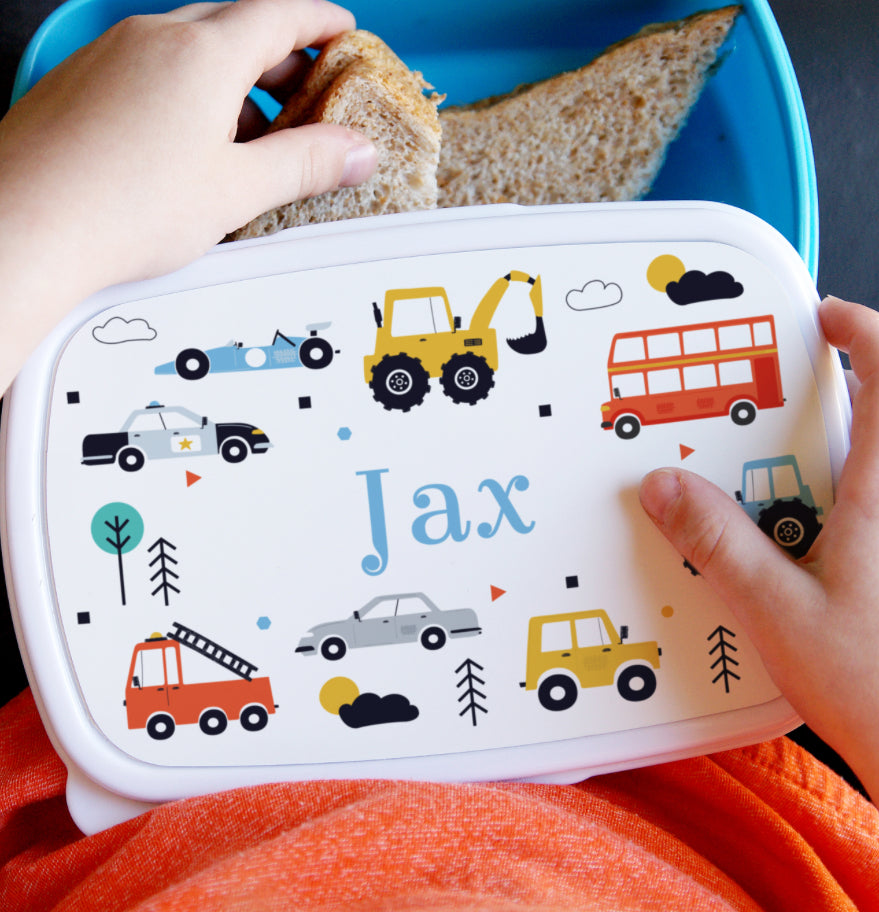 Personalised Vehicles Name Only Blue Lunch Box