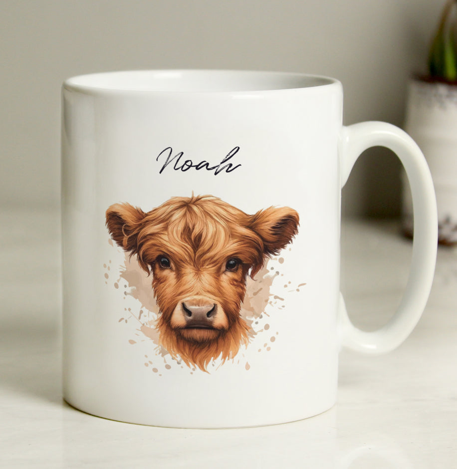 Personalised Highland Cow Mug - Boy