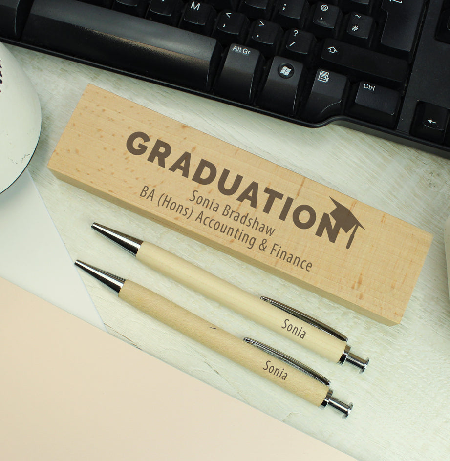 Personalised Graduation Wooden Pen and Pencil Set