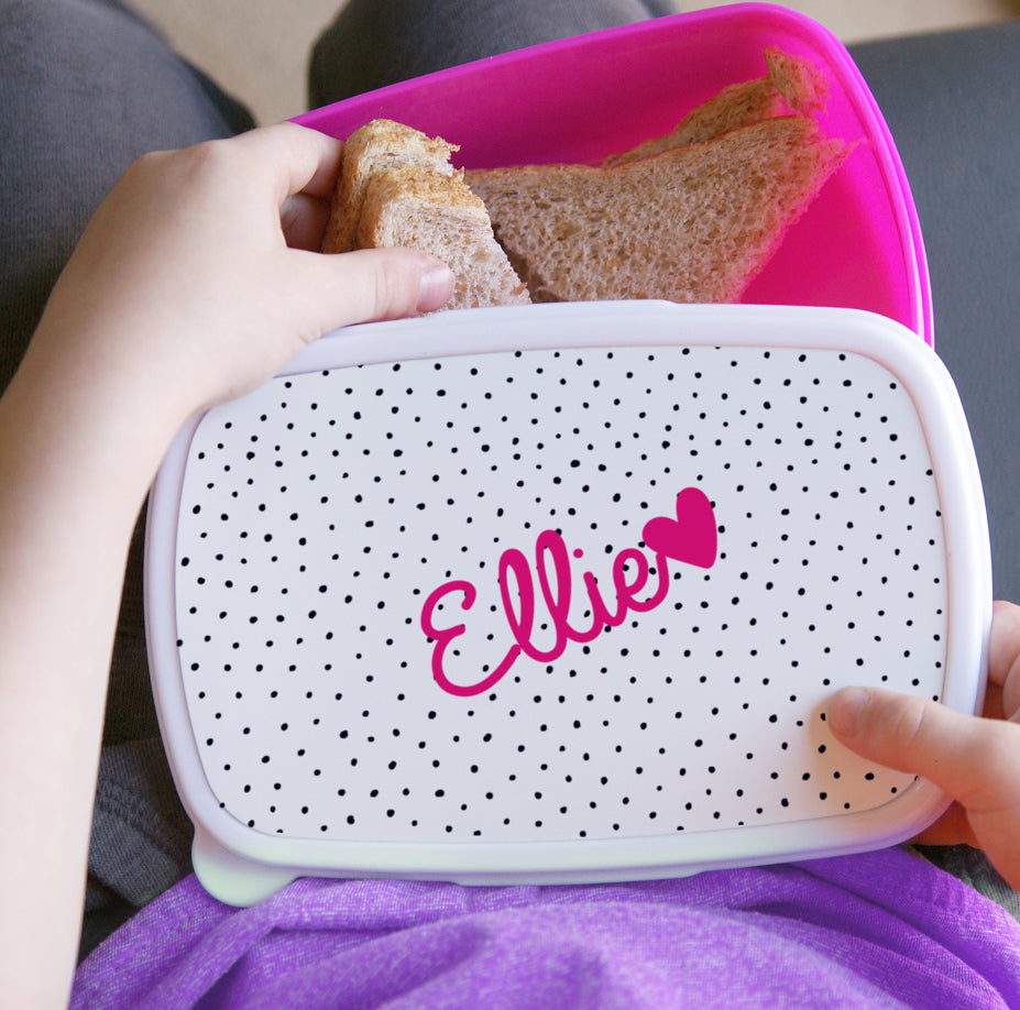 Personalised Pink Heart Name Only Pink Lunch Box