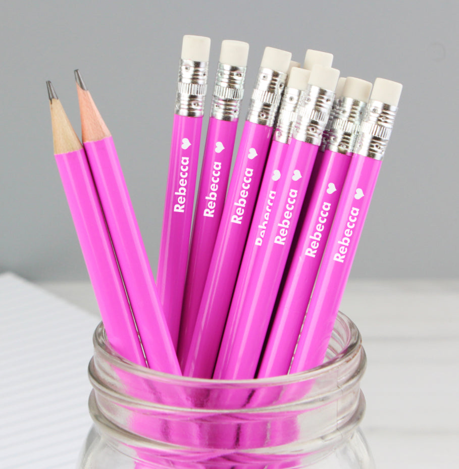 Personalised Heart Motif Pink Pencils