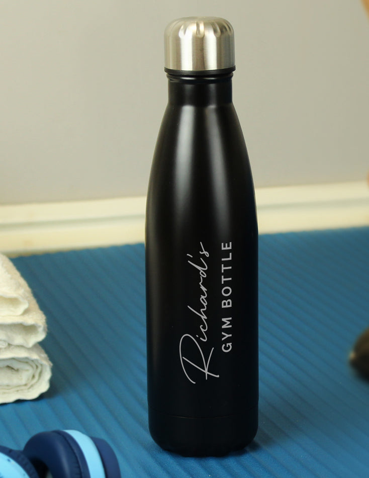 Personalised Two Lines Black Metal Insulated Drinks Bottle