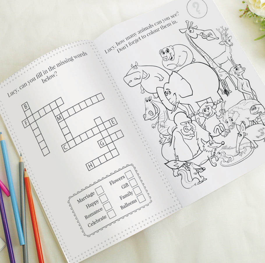 Personalised Pink A4 Wedding Activity & Colouring Book