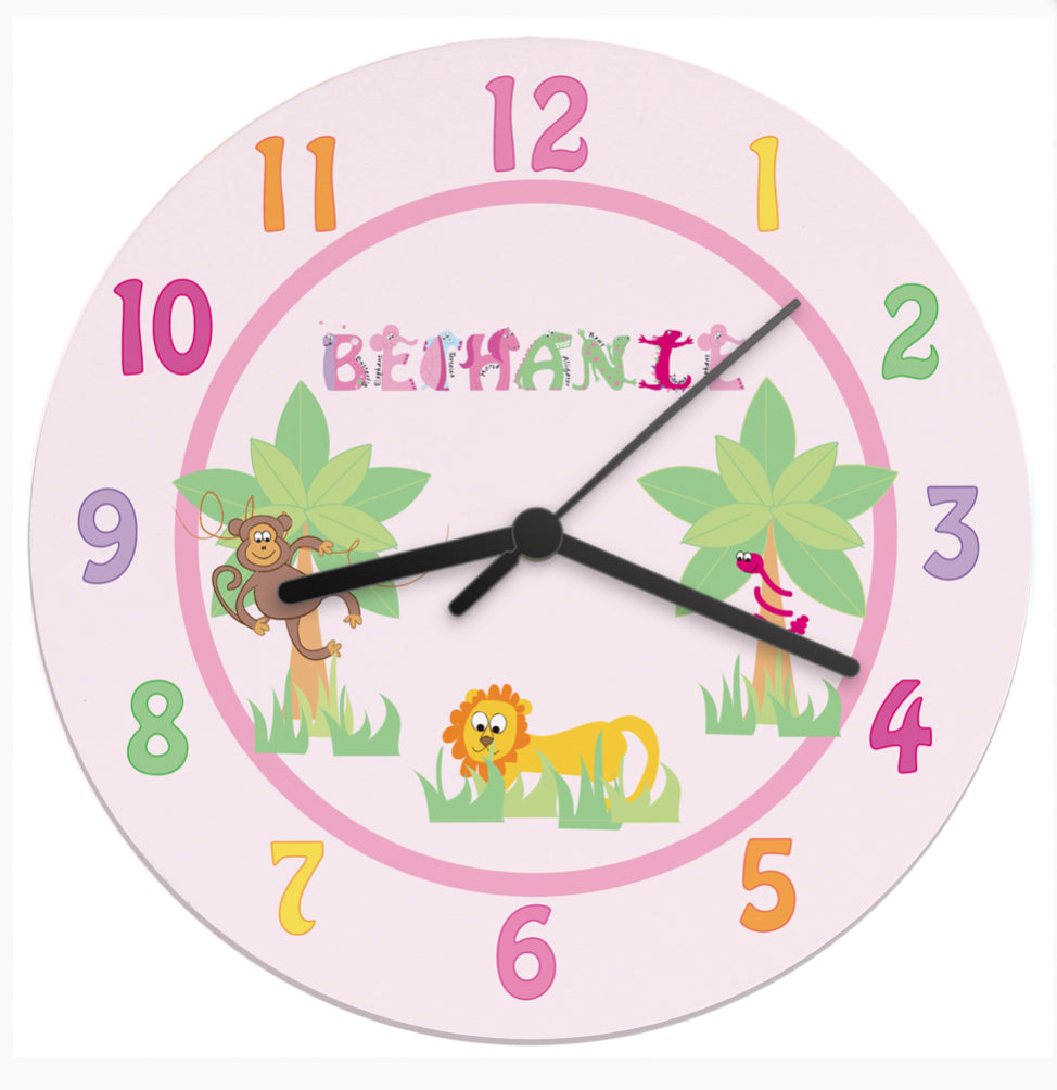 Personalised Pink Animal Alphabet Clock