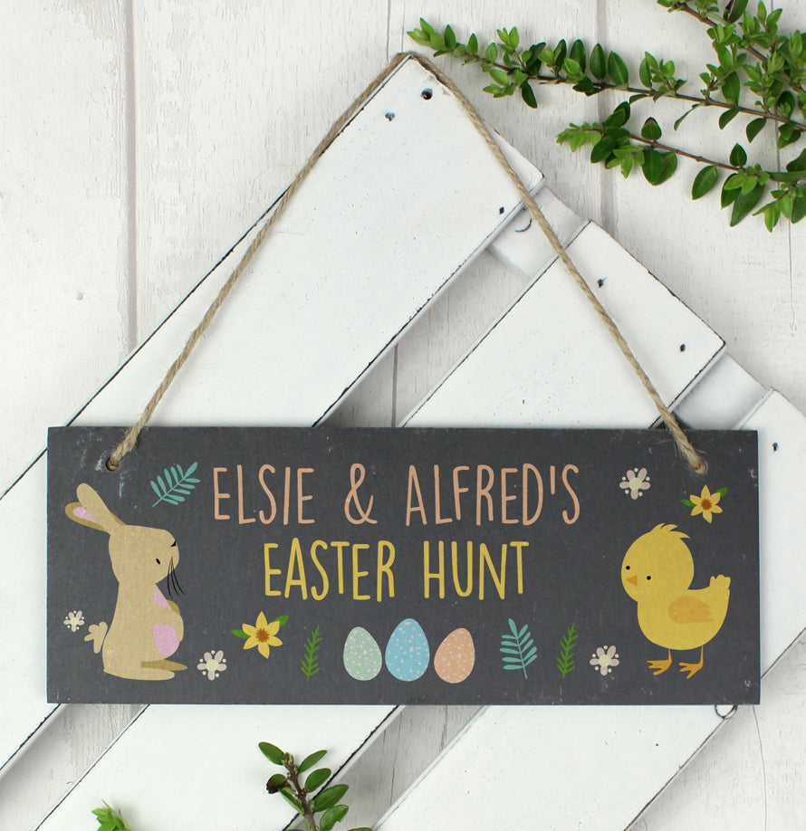 Personalised Easter Egg Hunt Slate Hanging Sign