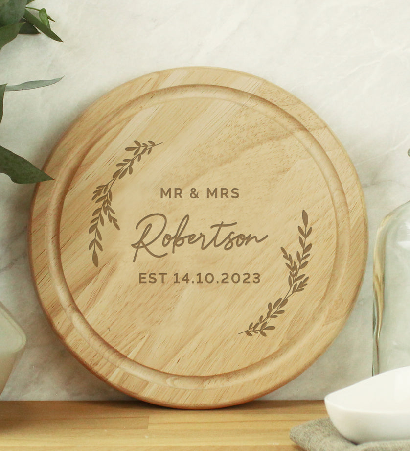 Personalised Laurel Round Wooden Chopping Board