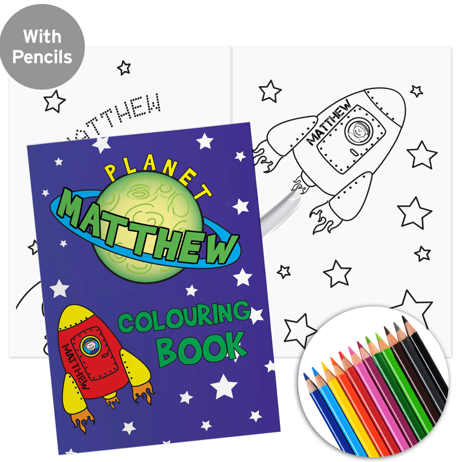 Personalised Space Colouring Book with Pencil Crayons