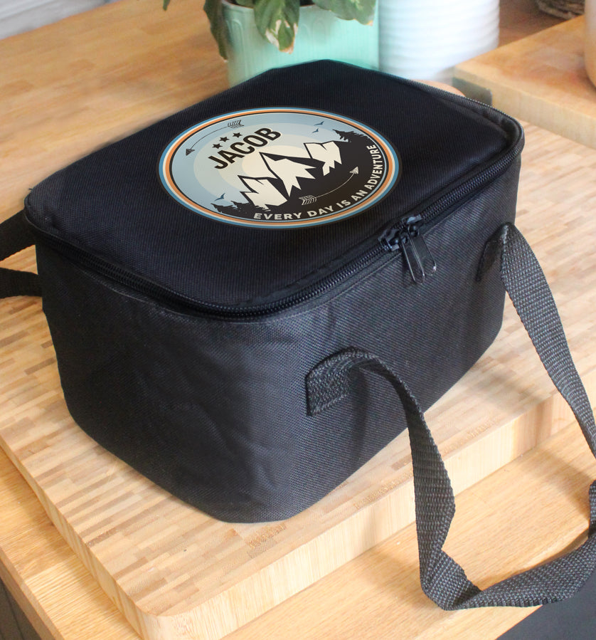 Personalised Adventure Black Lunch Bag