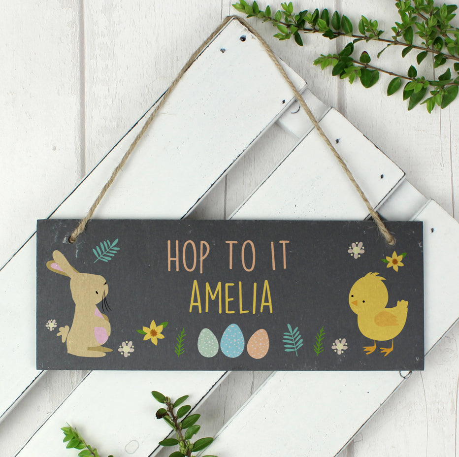 Personalised Easter Egg Hunt Slate Hanging Sign