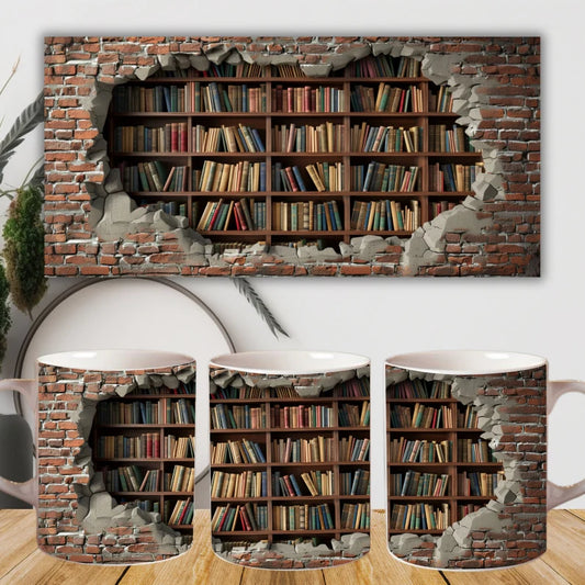 3D Books In A Wall Mug