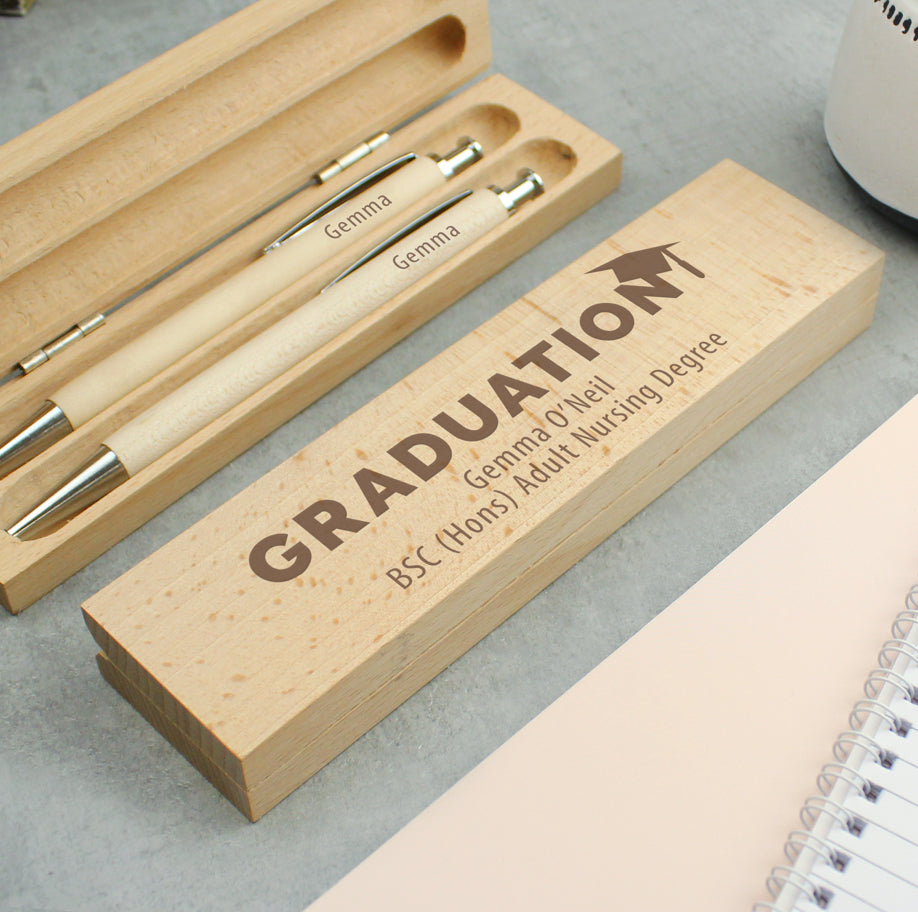 Personalised Graduation Wooden Pen and Pencil Set