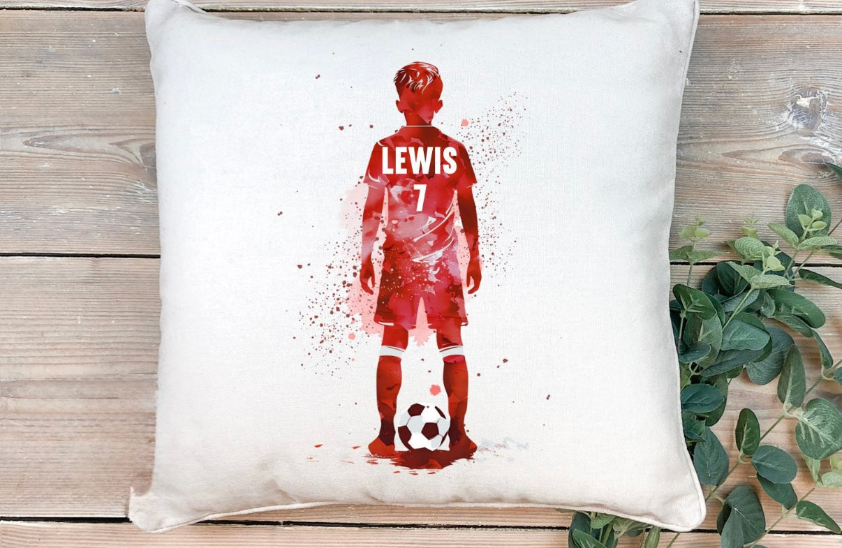 Personalised Football Player Cushion Male and Female Silhouettes