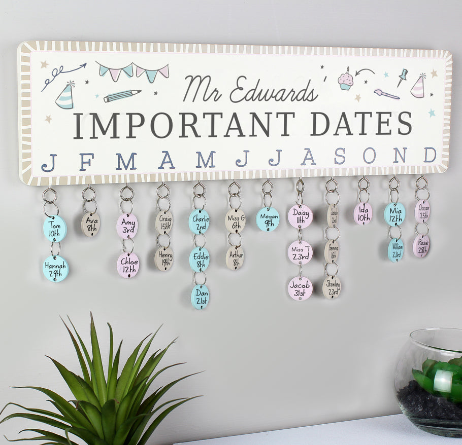 Personalised Classroom Office Birthday Planner Plaque with Customisable Discs