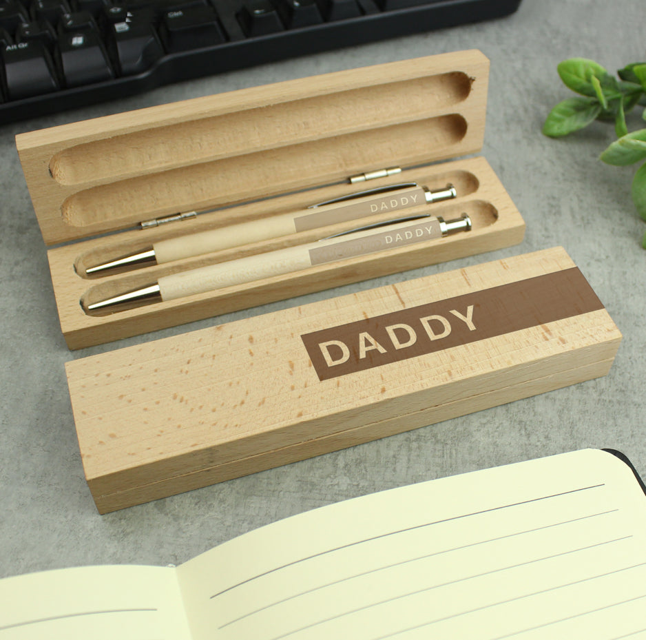 Personalised Name Only Wooden Pen and Pencil Set