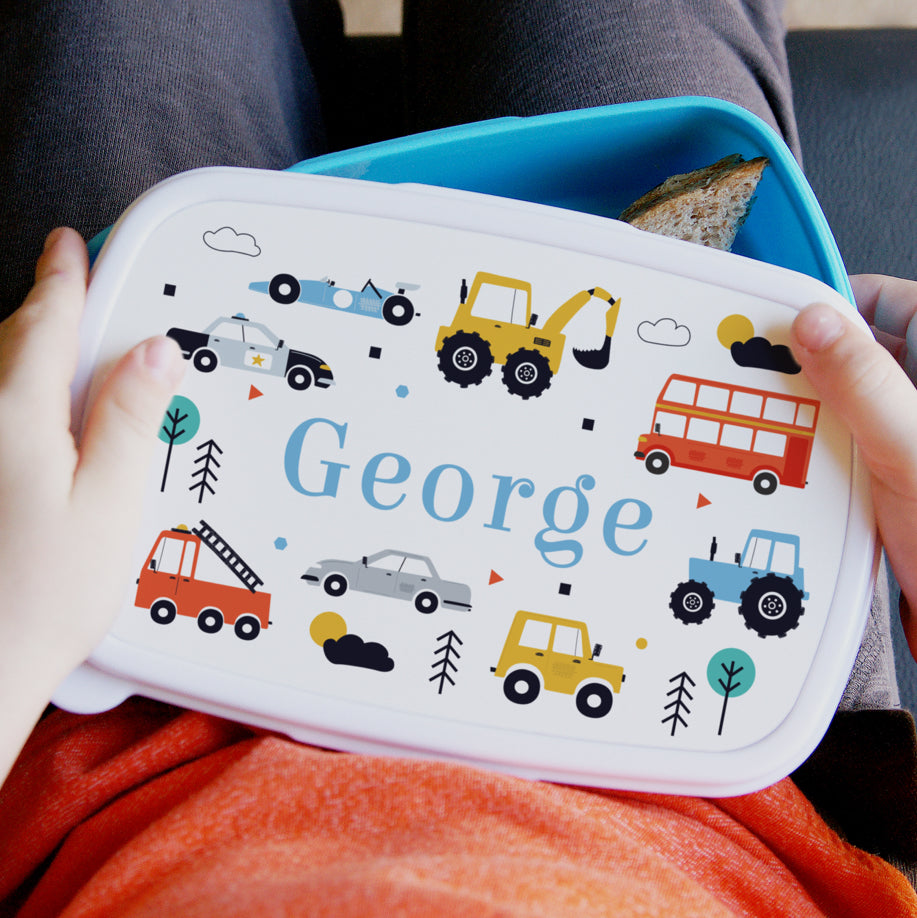Personalised Vehicles Name Only Blue Lunch Box