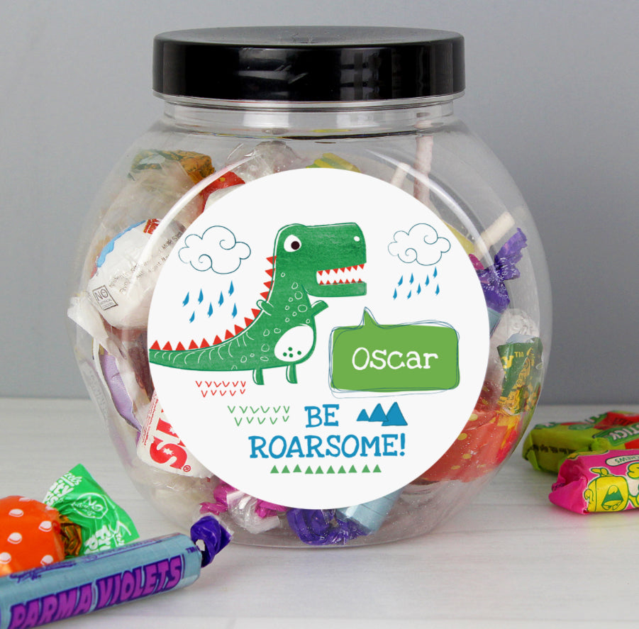 Personalised 'Be Roarsome' Dinosaur Sweet Jar