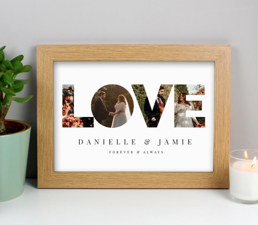 Personalised LOVE Photo Upload Oak A4 Framed Print